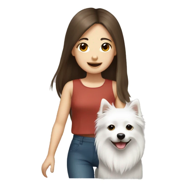 brown hair girl with Japanese spitz dog sticker