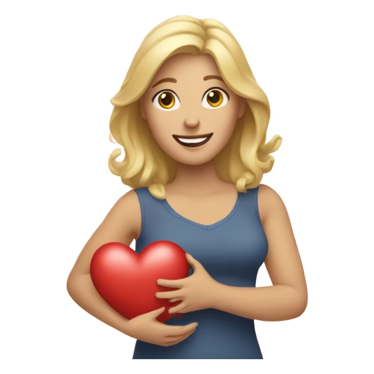 Happy blonde mom holds her heart in her arm sticker