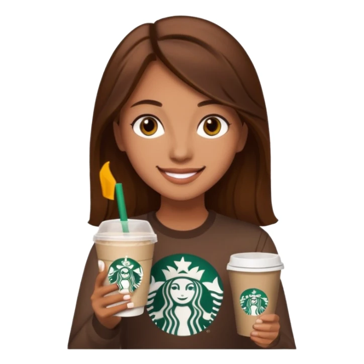 Girl, brown hair and brown eyes, Starbucks sticker