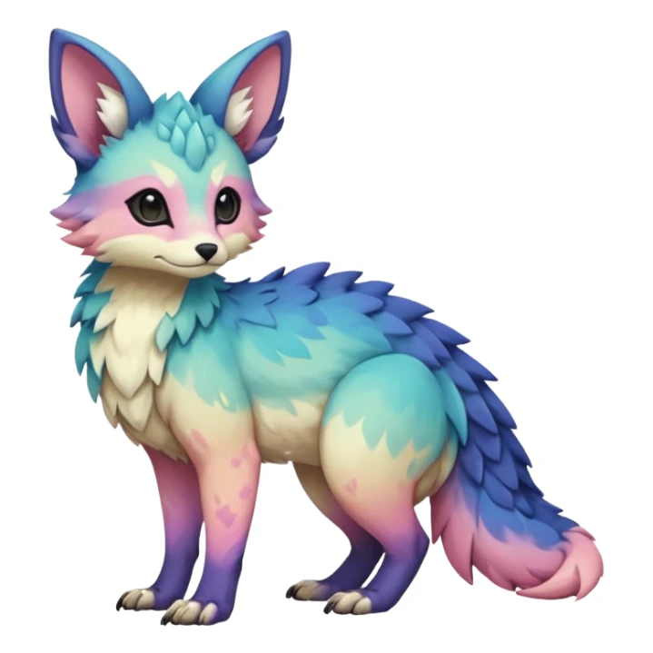 Feral Rare realistic edgy pretty beautiful handsome gorgeous pastel-gradient aesthetic colorful vibrant Vernid-Trico-species-Fakemon-creature by LiLaiRa, random markings, tufted ears, full body sticker