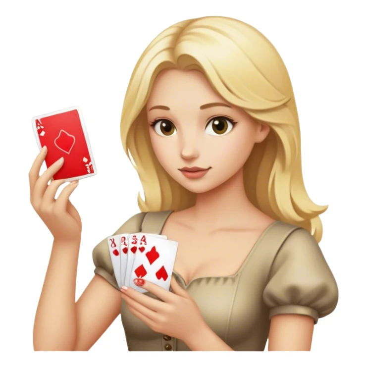 Blonde girl makes a hand on the cards sticker