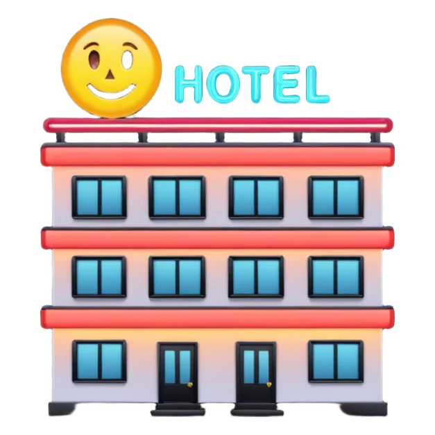 Hotel barato con letrero de neón en la fachada. sticker