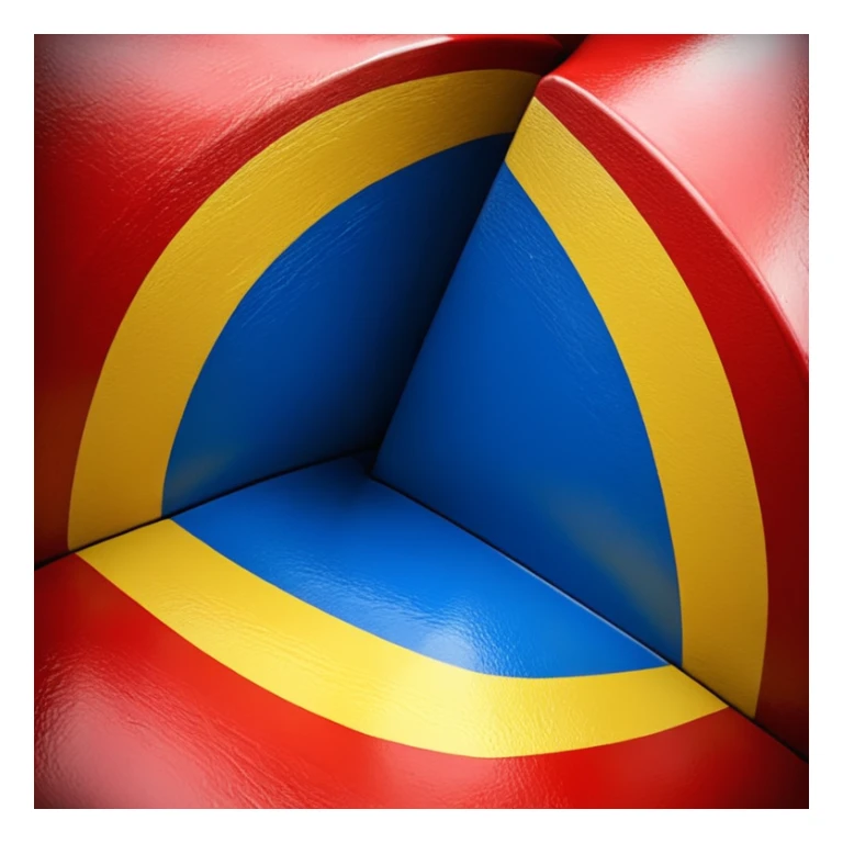 rectangulo con 5 lineas amarillas de arriba a abajo i 5 de rojas, intercaladas entre si, empezando por las amarillas en ambos extremos. en la parle de arriba un triángulo azul invertido, con la punra mirando hacia abajo, y dentro, una estrella de 5 puntas blanca, grande, en el cendtro del triángulo sticker