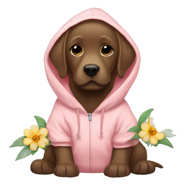 cute baby brown labrador wearing flower hoodie sticker