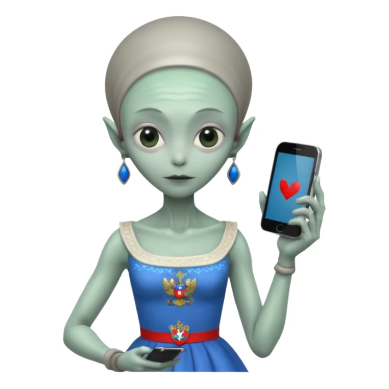 alien with russia custome dress and smartphone sticker