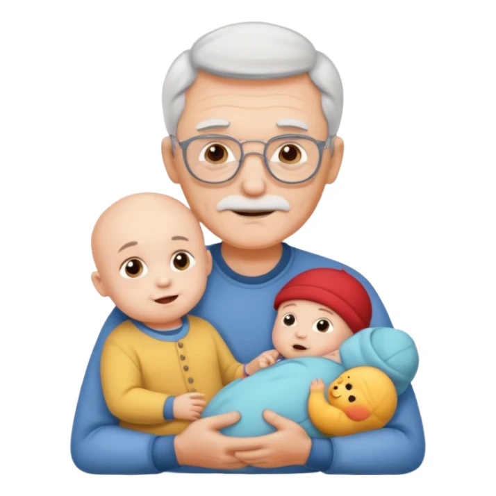 Young grandpa holding one baby holding a sign sticker