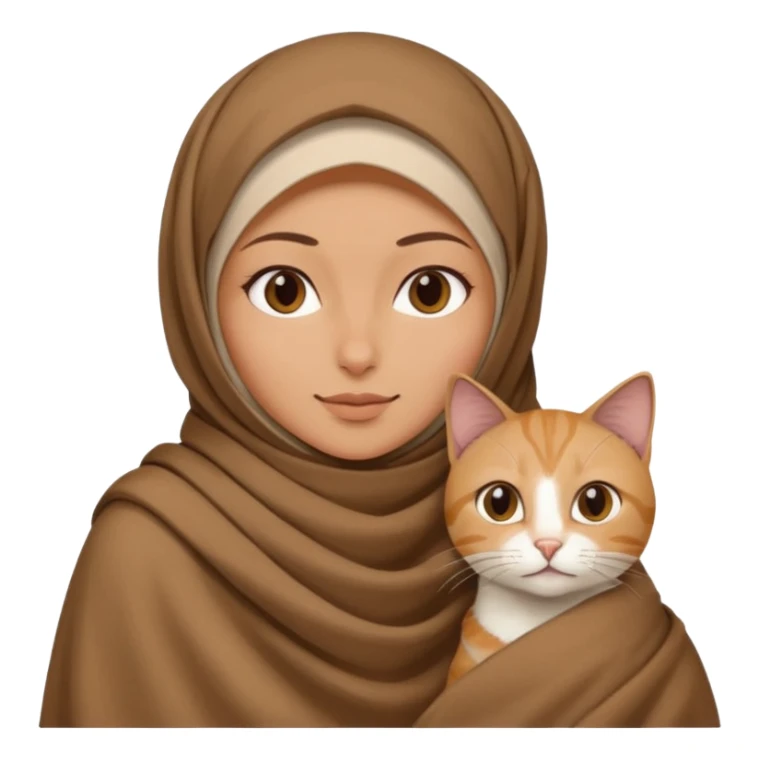 Kediyle hijab bayan yanyana kahve battaniye sticker
