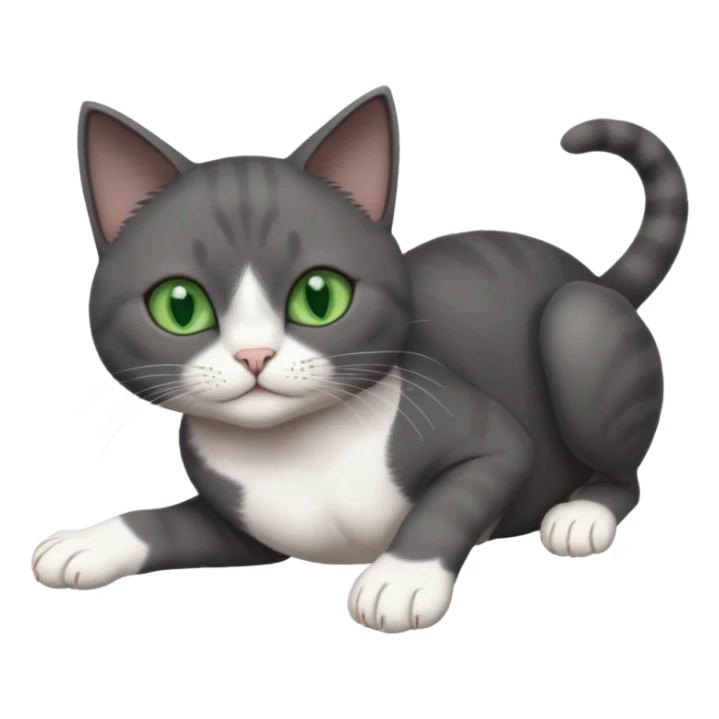 beautiful female solid dark grey cat with green eyes, white toes/paws and white patch on her chest rolling upside down sticker
