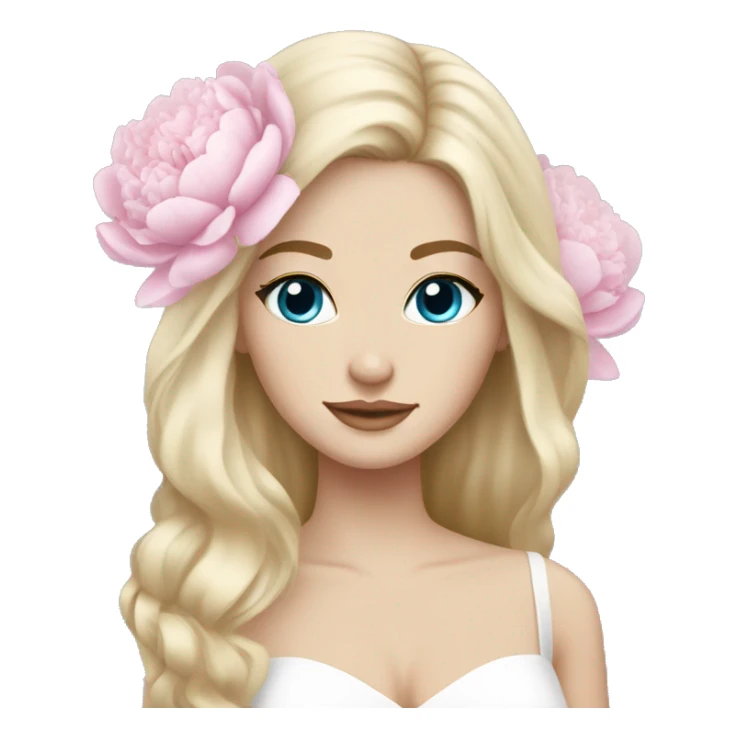 White bride with long light blonde hair and blue eyes with light pink peonies in hair white skin  sticker