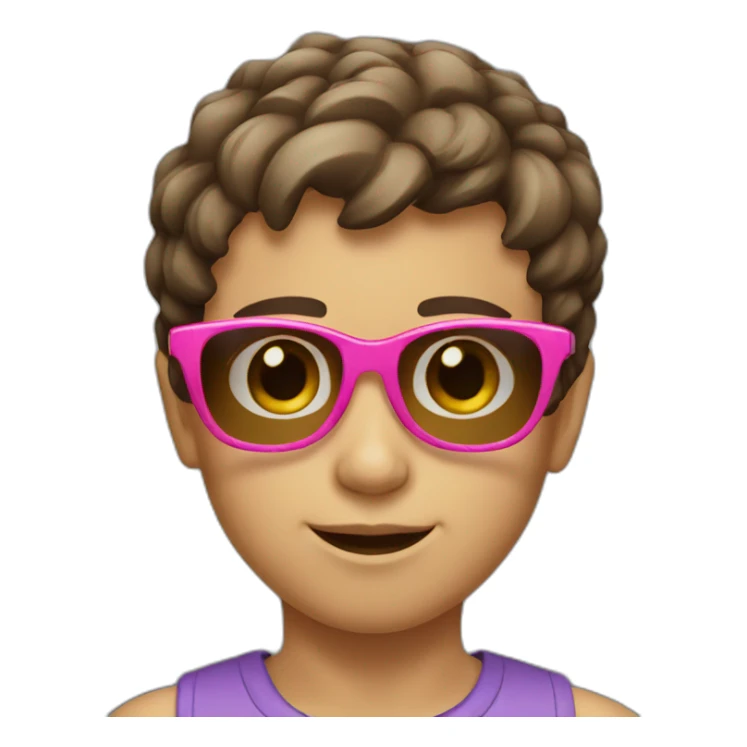 kid with short brown hair and pink sunglasses sticker