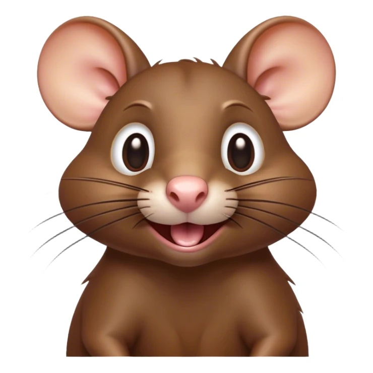 Cinematic Comical Brown Rat Portrait Emoji, Head tilted dramatically with an exaggeratedly amused expression, featuring a striking glossy brown coat with comically large whiskers and wide, expressive eyes filled with playful disbelief, Simplified yet hilariously expressive features, highly detailed, glowing with a slightly sassy glow, high shine, dramatic yet playful, stylized with an air of cheeky urban mischief, soft glowing outline, capturing the essence of a spirited and over-the-top rat that looks ready to scamper its way into internet fame instantly! sticker