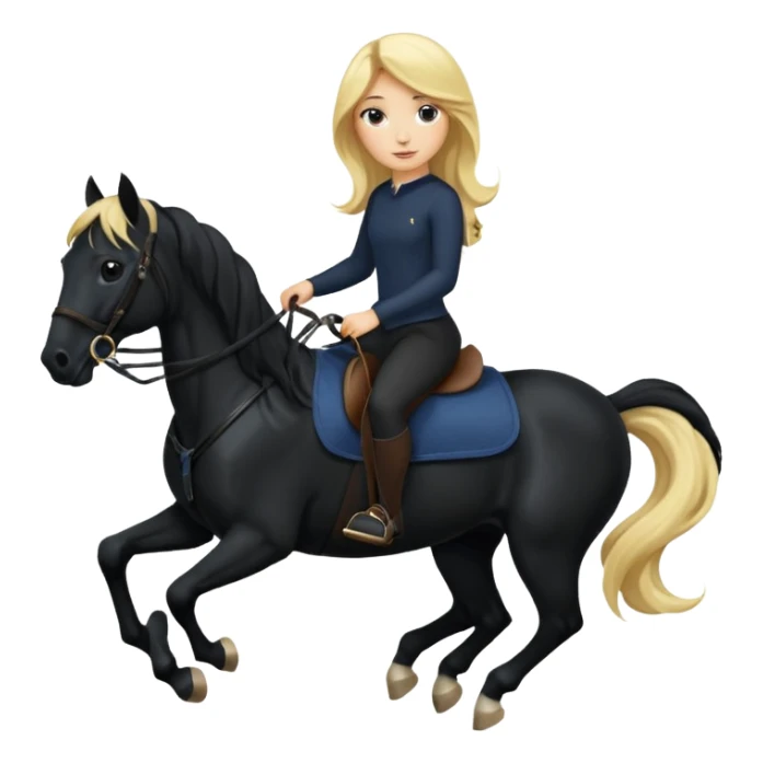 Blonde girl riding a black horse sticker