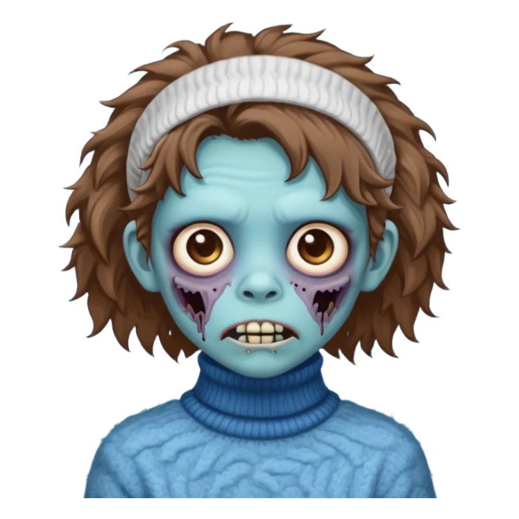 brown fluffy haired blue zombie with turtleneck sweater and hair band sticker