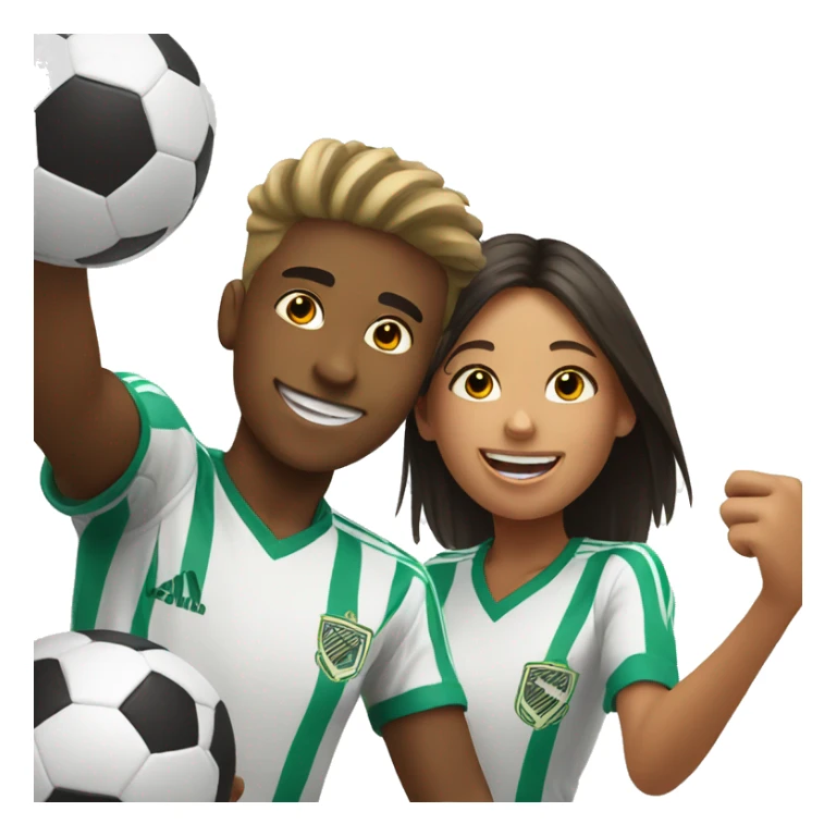 boy and girl enjoying soccer selfie sticker