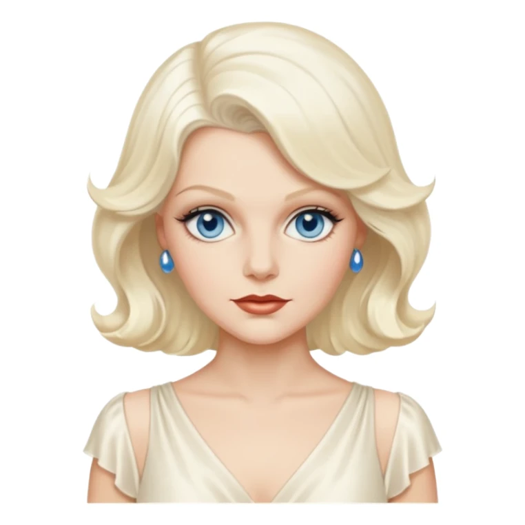 Jean Harlow with blue eyes, platinum blonde hair, ivory outfit sticker