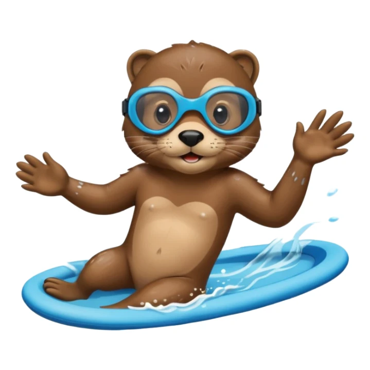 A sleek otter swimmer wearing goggles, splashing through the pool with tiny floating kickboard. sticker