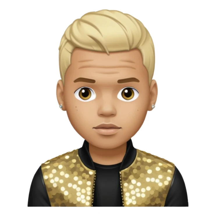 Chris Brown with blonde hair, black sequin outfit sticker