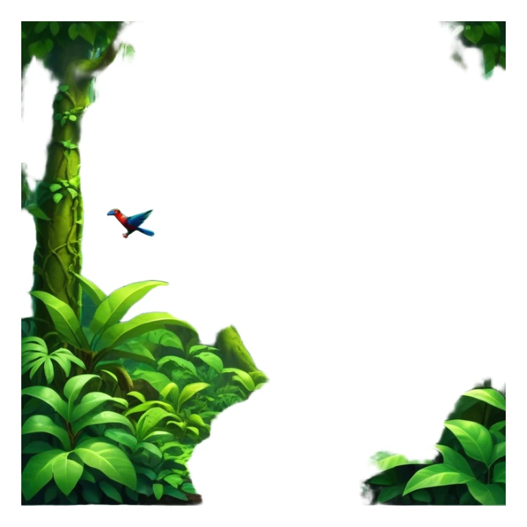 Cinematic Realistic Rainforest Emoji in a frame, Lush and vibrant, filled with towering trees, thick vines, and dense green foliage, sunlight filtering through the canopy above, creating dappled patches of light on the rich, diverse undergrowth. The air is heavy with moisture, with mist rising from the forest floor and distant calls of exotic birds and animals echoing through the trees. Soft glowing outline, capturing the essence of a thriving, untamed tropical paradise filled with life! sticker