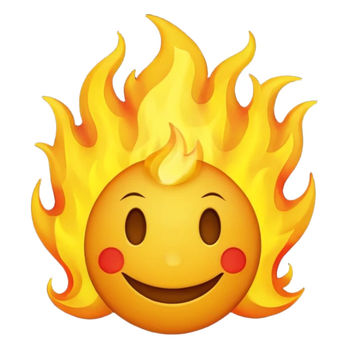 🙂🔥 cobine the two put the fire on topp of the head nothing more nothing less, stop with the ai don’t make it look like a person make it look like an yellow smiley face better sticker
