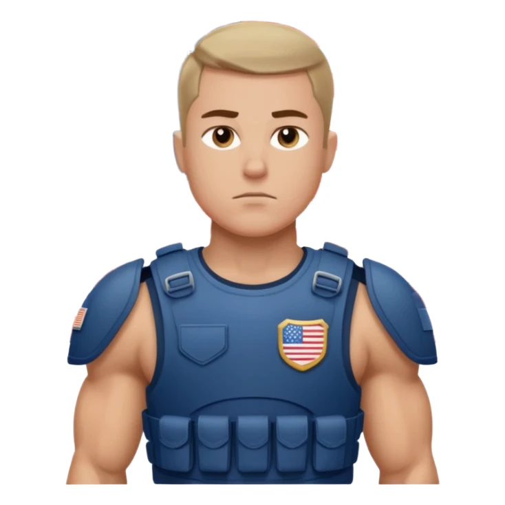 generate realistic manly white american soldier in body armor and full uniform with small usa flag on shoulder sticker