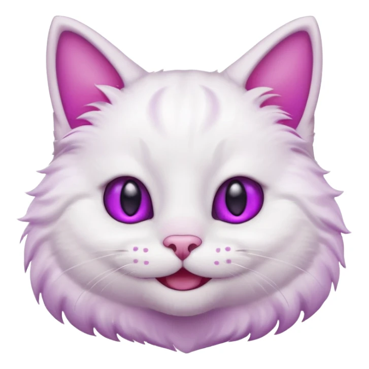 White cat happy smiling with teeth showing, light pink inner ears, magenta purple eyes, looks like discord's :smiley_cat: emoji, male looking sticker