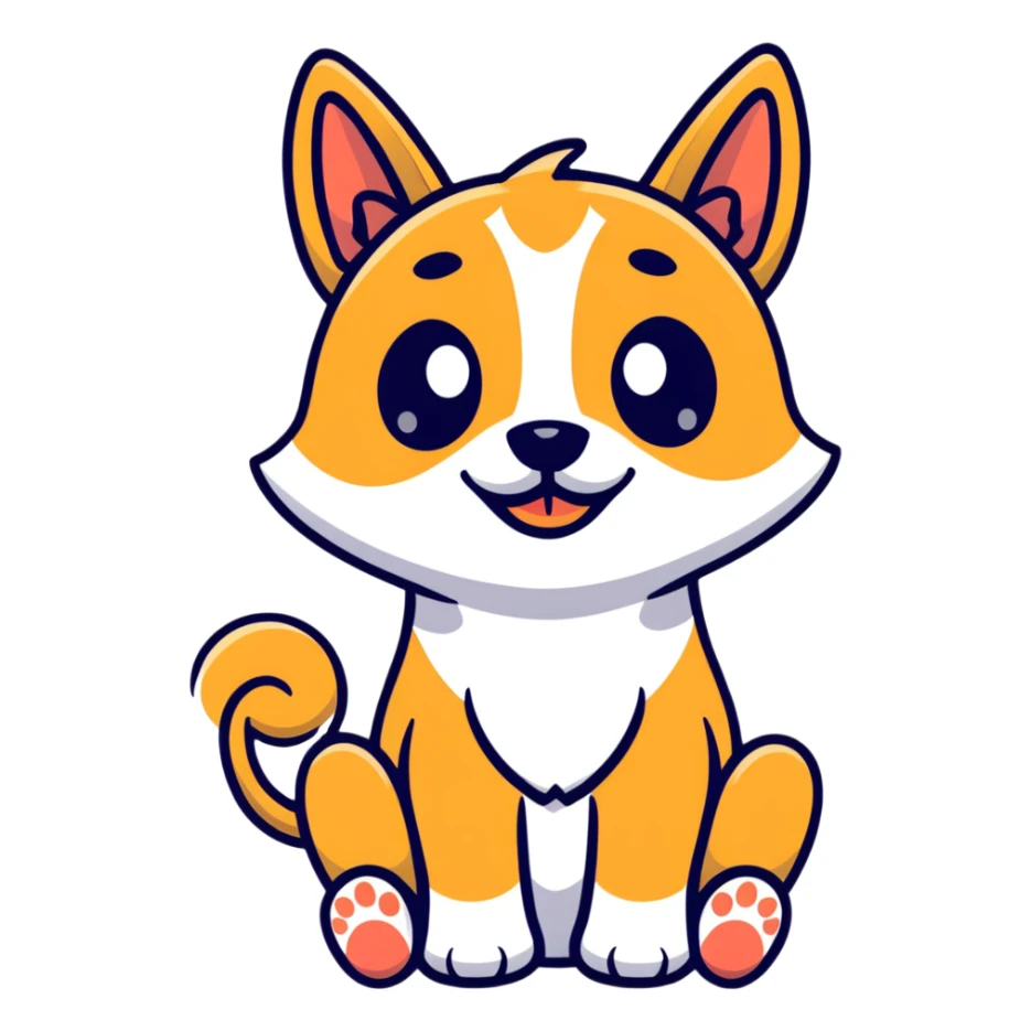 cartoon dog with big eyes begging, sitting with paws up sticker