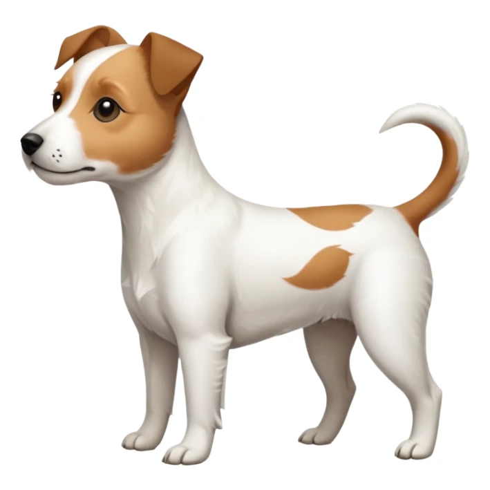 a full body slightly chubby white parson russell terrier looking dog the size of a kelpie with light brown long ears and a light brown patch on one eye and a large snout. the rest of the dog is completely white sticker