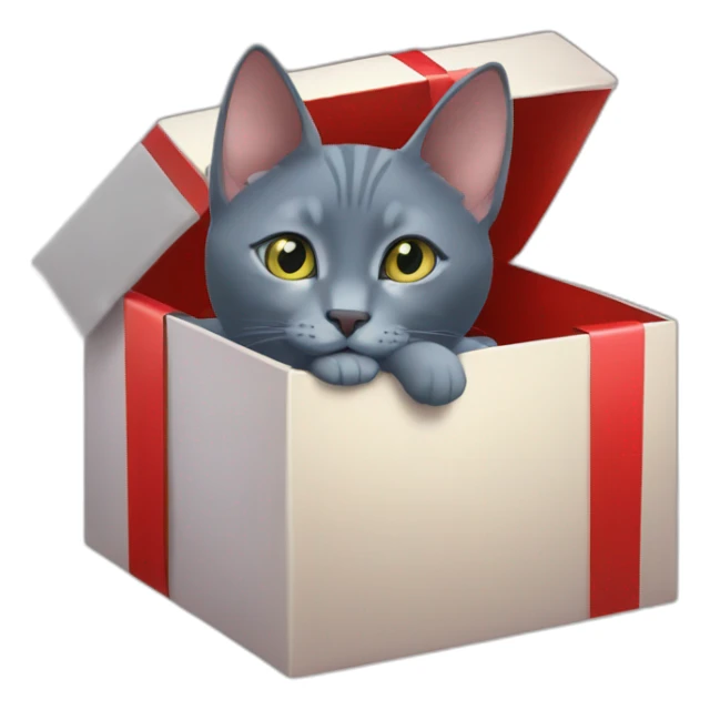russian blue cat in christmas gift box sticker