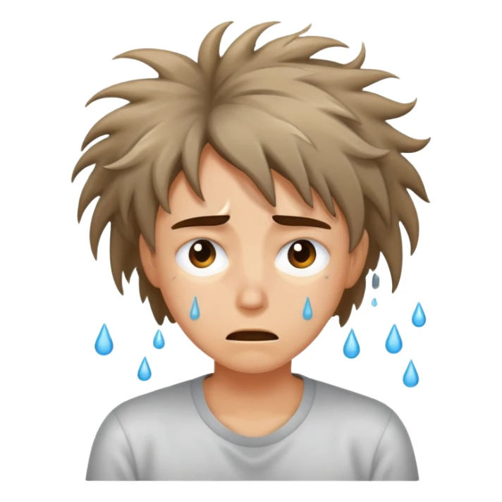 stressed person with messy hair and sweat drops sticker