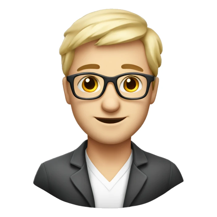 programmer surounded by tehnoloy. white skin, european, glasses, smiling and elegant sticker