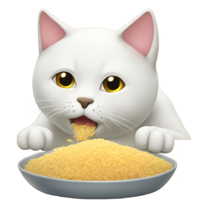 Un gato comiendo arroz sticker
