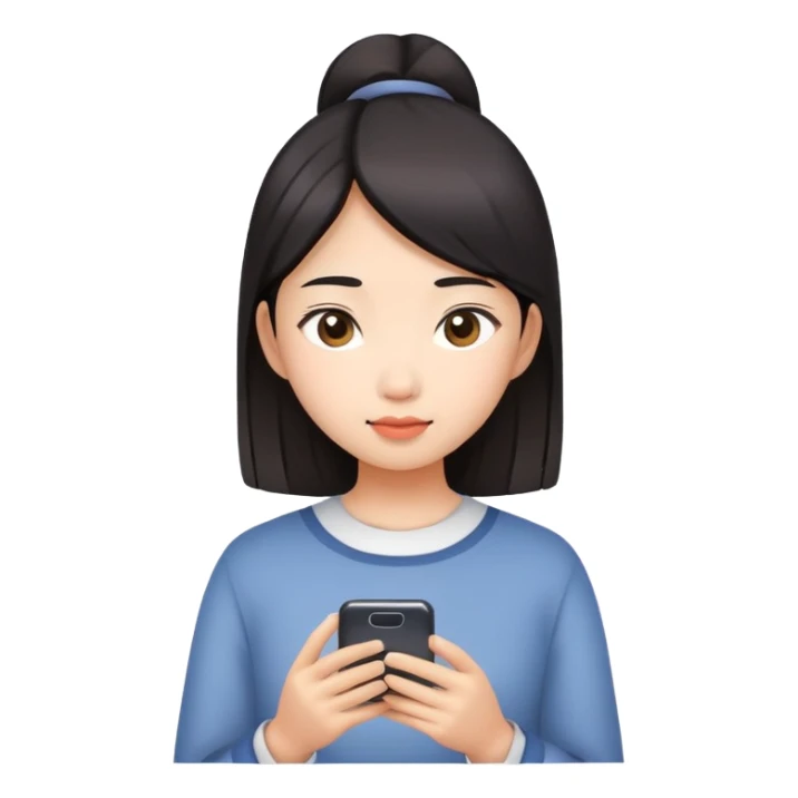  An Asian girl looking at her phone sticker