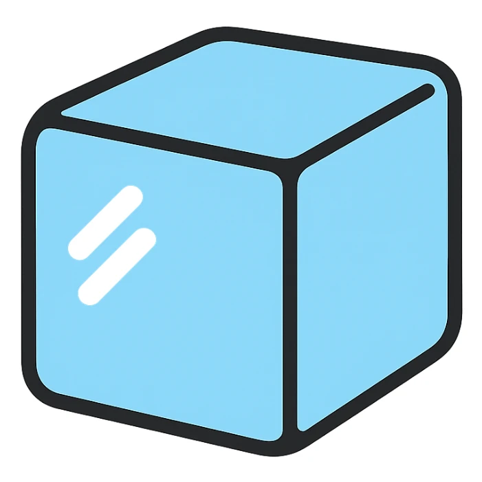 flat design style ice cube emoji, simple and clean, minimal shading sticker