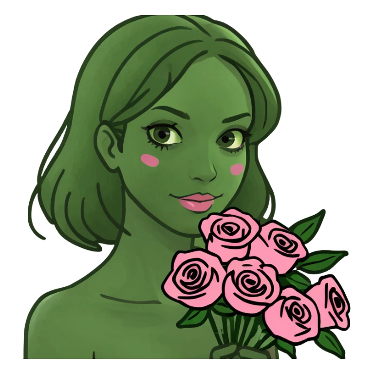 girl with a bouquet of pink roses sticker