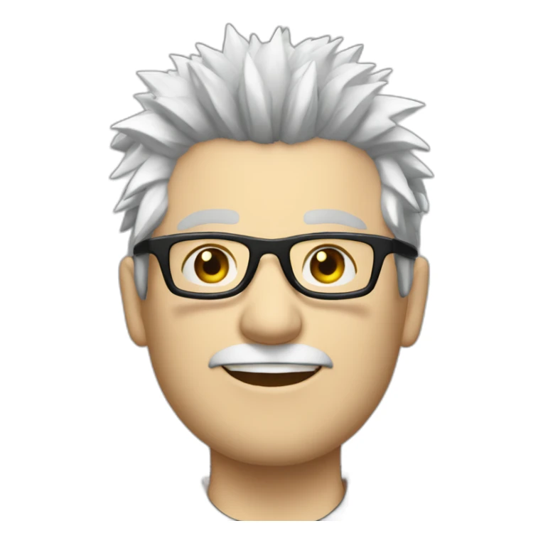 pale white guy wearing black glasses with spiky silver hair sticker