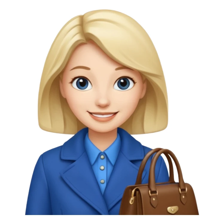 woman in blue coat, handbag sticker