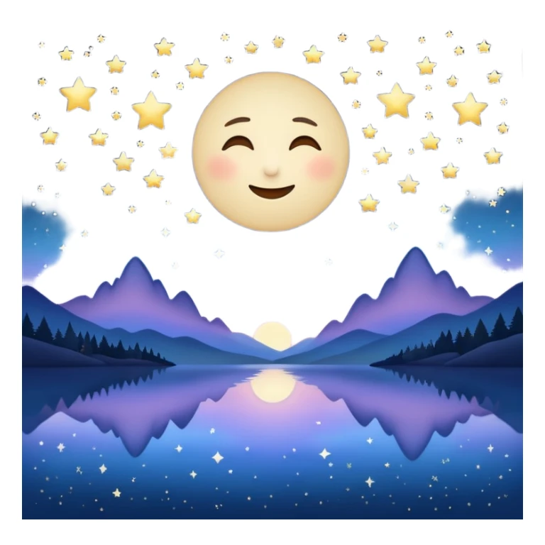 "Design a calming circle emoji for evening reflection. Soft moonlight, gentle stars, peaceful twilight sky, or spiritual symbols. No people - emphasize tranquil colors, night sky elements, and serene spiritual imagery." sticker