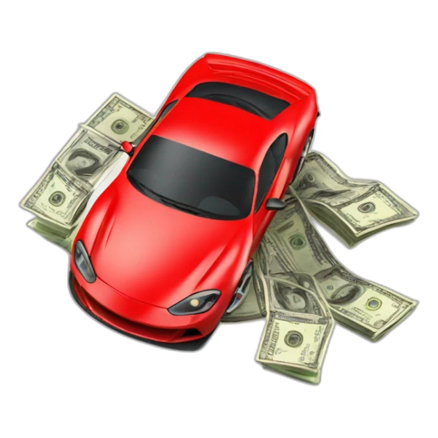 red sports car with money on top sticker