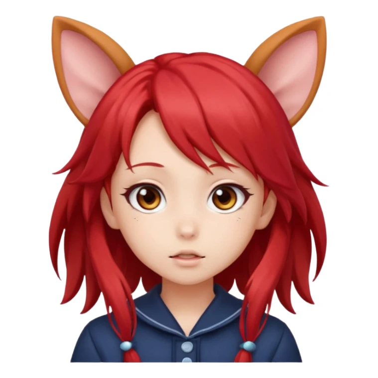 cute anime girl with ears, red blowing hair sticker