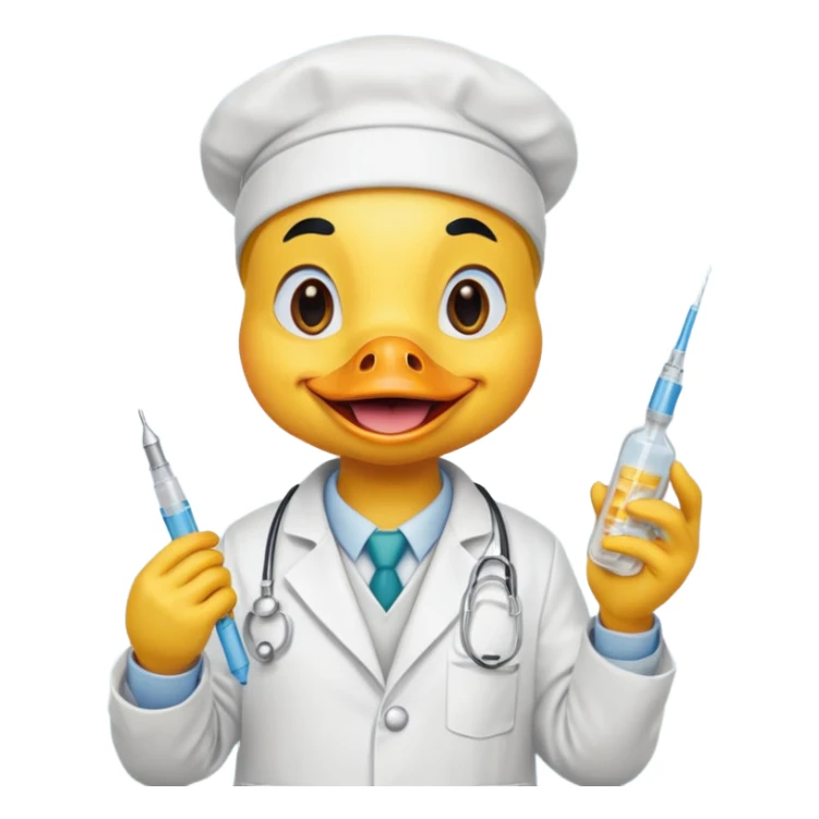 Duck doctor holding syringe and cheerful grin.

 sticker