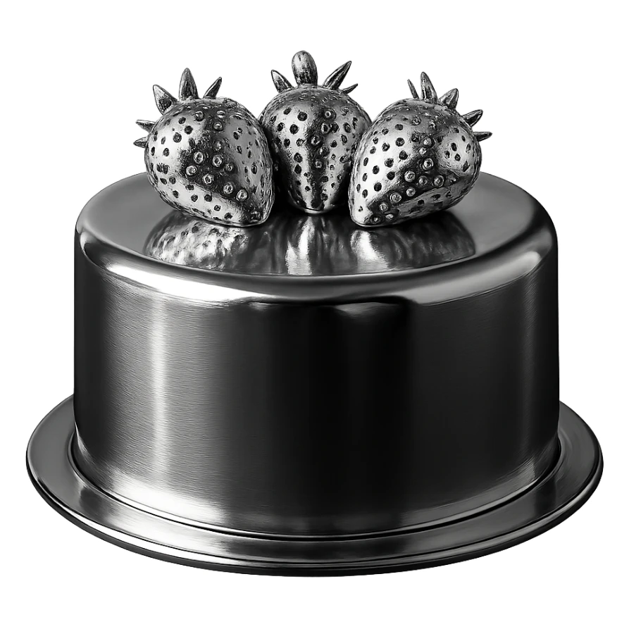 white cake with strawberries on top, chrome style sticker