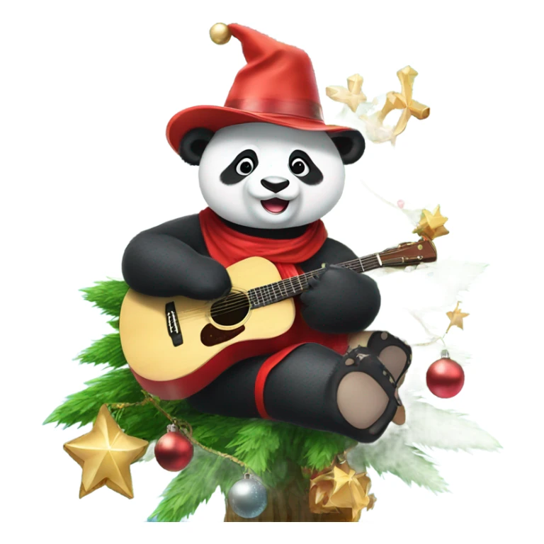 Panda wearing cowboy boots with a Christmas hat on, while sitting in a Christmas tree, holding a cracker, under the sea sticker