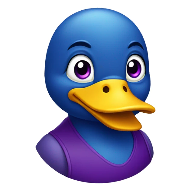a blue duck with yellow beak and purple around its eyes sticker