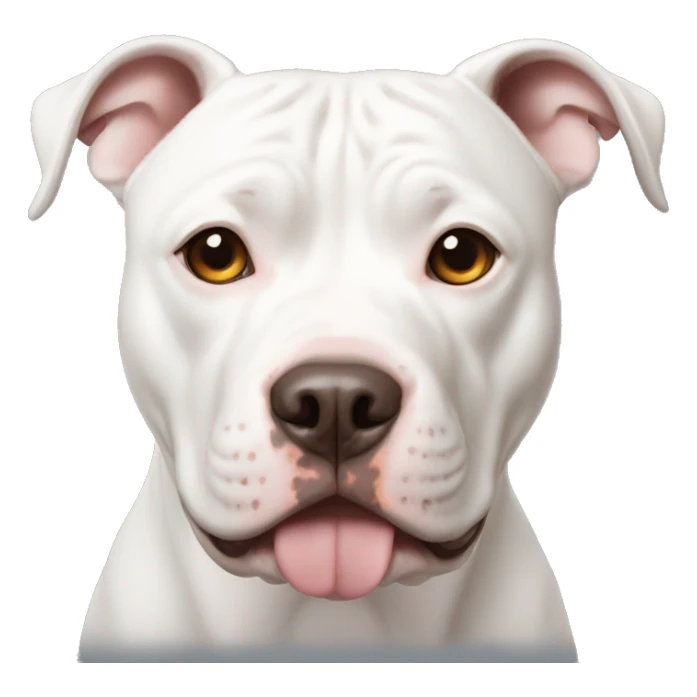 White Pit bull with an odd shape brown spot on the right eye area sticker