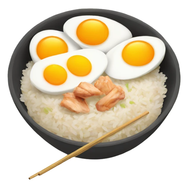 a bowl of rice with two eggs and two chicken drumstick on top sticker
