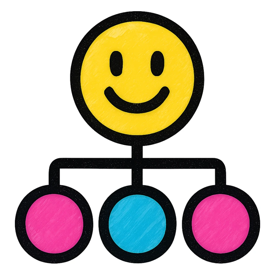 A network node emoji with a minimal design, bold outlines, and vibrant colors sticker