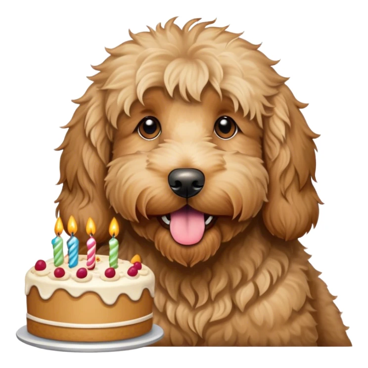Shaggy large tan Goldendoodle eating birthday cake  sticker
