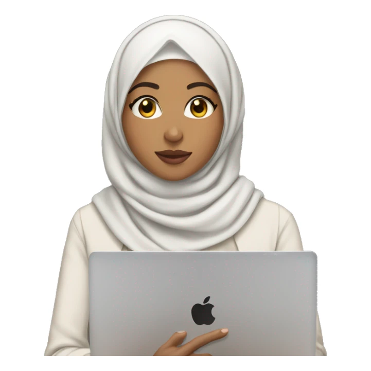 Lightskin girl with hijab in front of macbook sticker