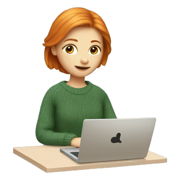 ginger girl in sweater working on a laptop sticker