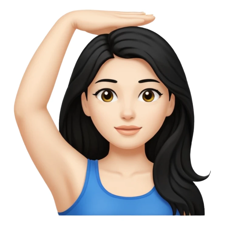 woman black long hair showing armpit with cream on armpit sticker